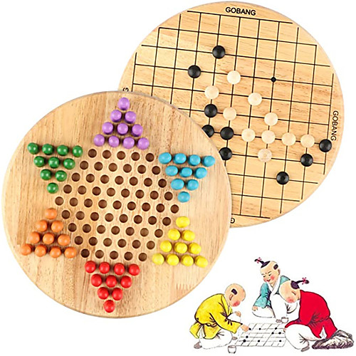 

2 in 1 Chinese Checkers and Gobang (Five in a Row) Wooden Board Game for Kids Adults Family Interaction