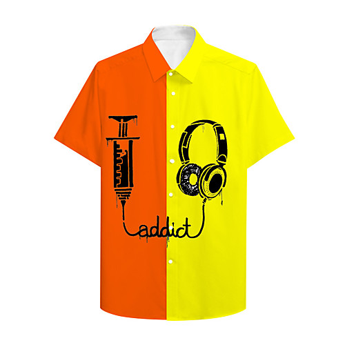 

Men's Shirt 3D Print Patchwork Graphic Prints Button-Down Print Short Sleeve Casual Tops Casual Designer Big and Tall Red