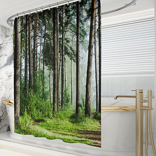 

Shower Curtains with Hooks Rustic Forest Scenery Polyester Novelty Fabric Waterproof Shower Curtain for Bathroom