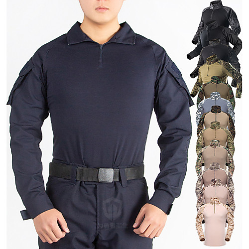 

Men's Camouflage Hunting T-shirt Military Tactical Shirt Long Sleeve Outdoor Fall Spring Breathable Quick Dry Fast Dry Wearable Camo / Camouflage Top Cotton Polyester Camping / Hiking Hunting Fishing