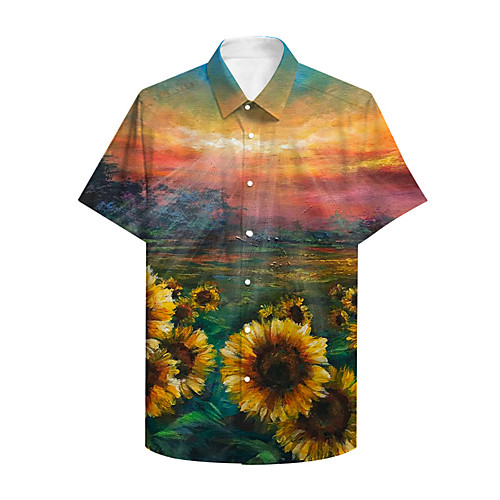 

Men's Shirt 3D Print Graphic 3D Landscape Button-Down 3D Print Short Sleeve Casual Tops Casual Hawaiian Rainbow