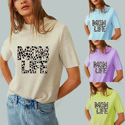 

Women's Tee / T-shirt Pure Color Crew Neck Leopard Letter Printed Sport Athleisure T Shirt Top Short Sleeves Breathable Soft Comfortable Everyday Use Street Casual Daily Outdoor