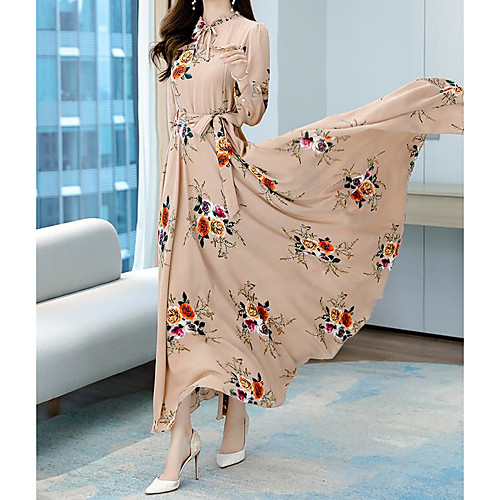

Women's Swing Dress Maxi long Dress White Black khaki Long Sleeve Floral Print Spring Summer Elegant Casual 2021 S M L XL 2XL 3XL 4XL