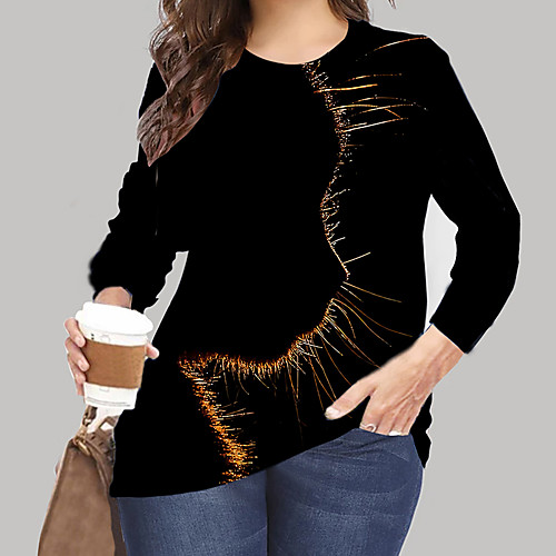 

Women's Plus Size Print Cat Graphic Animal Blouse Hoodies & Sweatshirts Large Size Crewneck Long Sleeve Tops XL XXL 3XL Yellow Green Gray Big Size