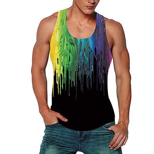 

Men's Tank Top Vest Undershirt 3D Print Colorful 3D Print Print Sleeveless Daily Tops Casual Beach Rainbow