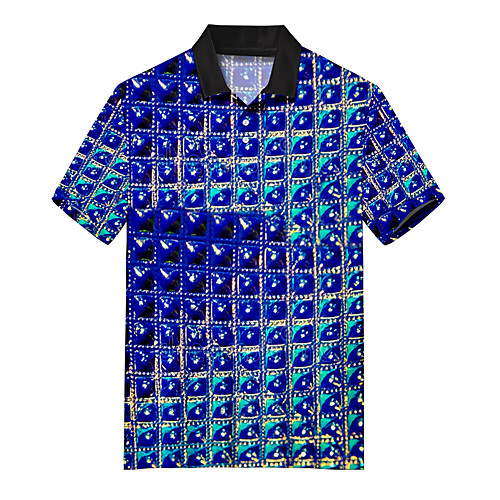 

Men's Polo 3D Print Optical Illusion Button-Down Print Short Sleeve Casual Tops Casual Fashion Soft Breathable Blue