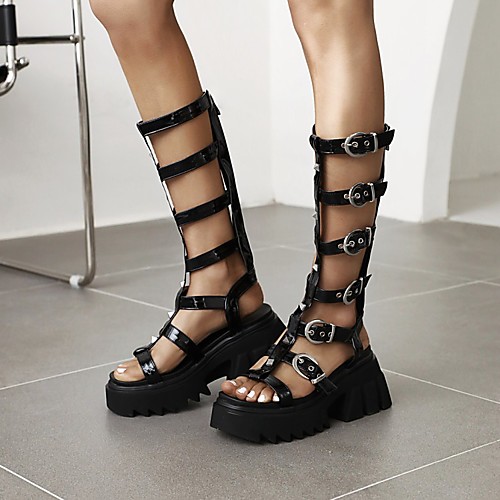 

Women's Sandals Roman Shoes Gladiator Sandals Platform Round Toe Vintage Classic PU Synthetics Black