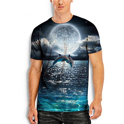 

Men's Tees T shirt 3D Print Graphic Prints Fish Animal Print Short Sleeve Daily Tops Casual Designer Big and Tall Blue