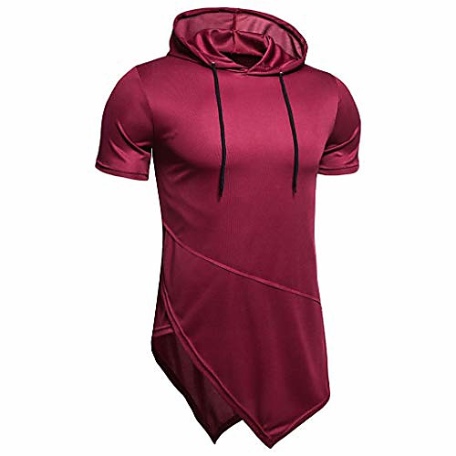 

men's short sleeve athletic hoodie performance muscle bodybuilding hooded pullover shirt tops red