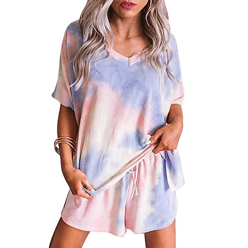 

Women's Basic Streetwear Tie Dye Leopard Daily Two Piece Set Tracksuit T shirt Loungewear Shorts Drawstring Tops