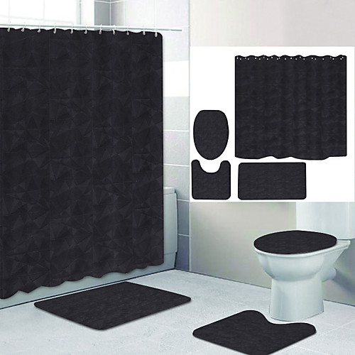 

Plain Color Series 10 Digital Printing Four-piece Set Shower Curtains and Hooks Modern Polyester Machine Made Waterproof Bathroom