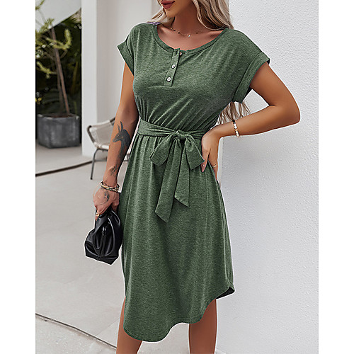 

Women's A Line Dress Short Mini Dress Black Blue Red Green Short Sleeve Solid Color Spring Summer Round Neck Casual 2021 S M L XL