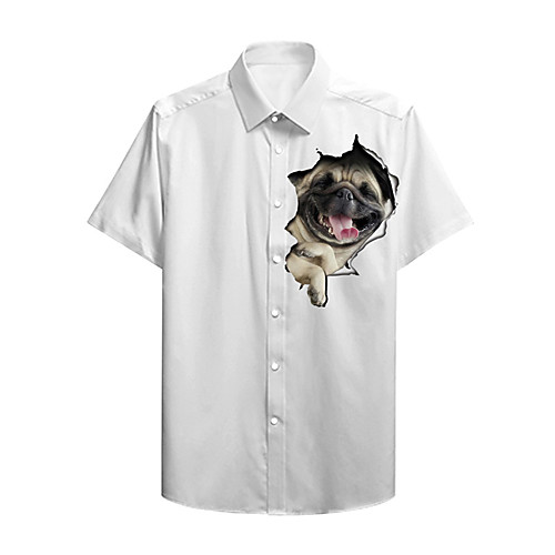 

Men's Shirt 3D Print Dog Graphic Prints Animal Button-Down Print Short Sleeve Daily Tops Casual Designer Big and Tall White Red