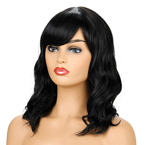 

Synthetic Wig Curly Side Part Wig Medium Length Black Synthetic Hair Women's Party Fashion Comfy Black