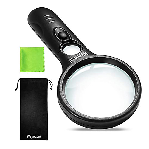 

Magnifier Magnifying Glass Set Handheld with Lighting Function Illuminated LED 3, 45 Reading Inspection Macular Degeneration ABSPC Kid's Adults' Seniors