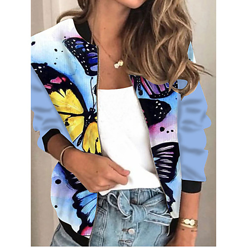 

Women's Animal Patterned Print Active Spring & Fall Jacket Regular Daily Long Sleeve Air Layer Fabric Coat Tops White
