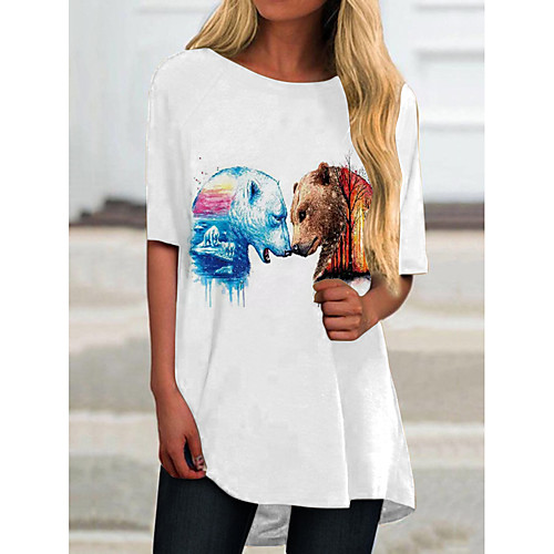 

Women's T Shirt Dress Tee Dress Short Mini Dress White Half Sleeve Color Block Animal Print Spring Summer Round Neck Casual 2021 S M L XL XXL 3XL
