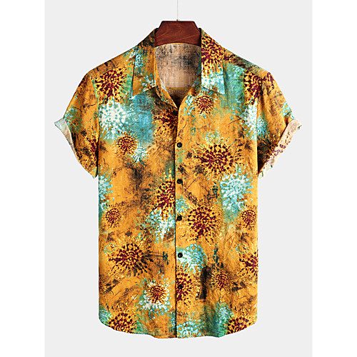 

Men's Shirt Tribal Short Sleeve Daily Tops Cotton Basic Boho Rainbow
