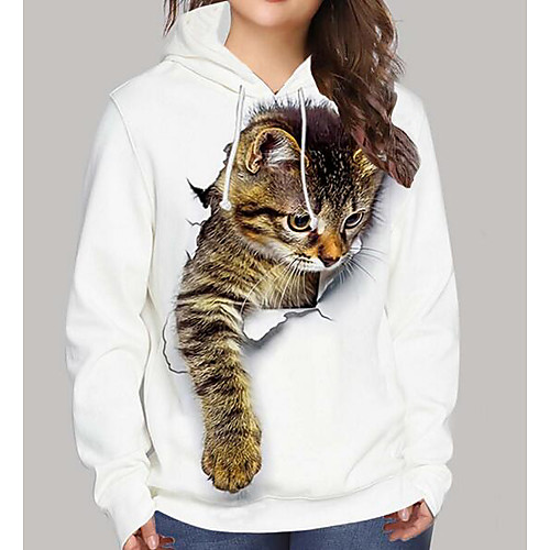 

Women's Hoodie Sweatshirt Cat Graphic 3D Print Daily Sports 3D Print Active Cute Hoodies Sweatshirts White