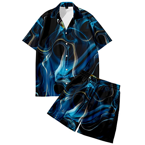 

Men's Shirt Suits 3D Print Lightning Button-Down 3D Print Short Sleeve Street Tops Fashion Classic Breathable Comfortable Black