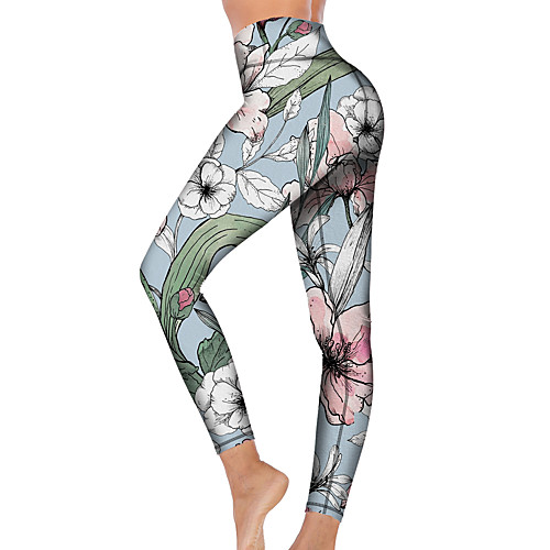 

21Grams Women's High Waist Yoga Pants Cropped Leggings Tummy Control Butt Lift Breathable Blue Fitness Gym Workout Running Sports Activewear High Elasticity