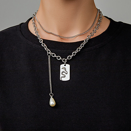 

Men's Women's Pendant Necklace Necklace Monogram Snake Pear Punk European Trendy Imitation Pearl Chrome Silver 21-50 cm Necklace Jewelry For Party Evening Street Prom Birthday Party Festival