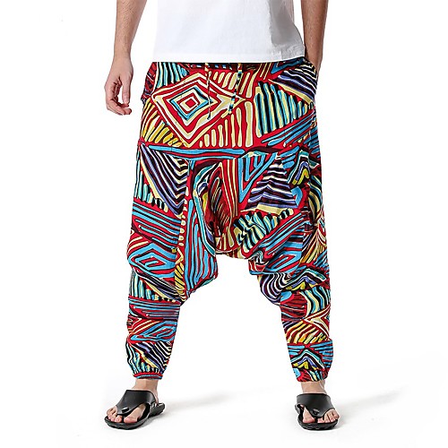 

Men's Folk Style Chino Harem Pants Pattern Full Length Brown Rainbow