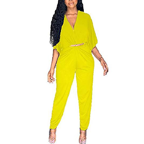 

jumpsuits for women sexy clubwear - sexy rompers for women party club night summer batwing sleeve jumpsuit bodycon long pants outfits yellow