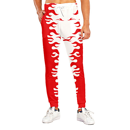 

Men's Novelty Casual / Sporty Outdoor Sports Daily Holiday Pants Chinos Pants Graphic Prints Flame Full Length Print Red