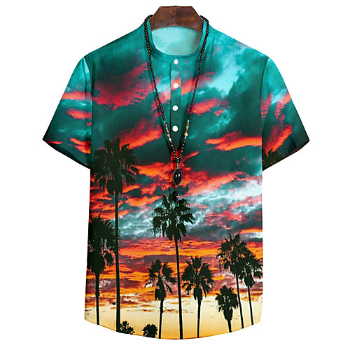 

Men's Shirt 3D Print Scenery Coconut Tree Button-Down 3D Print Short Sleeve Casual Tops Casual Fashion Breathable Comfortable Rainbow