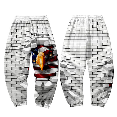 

Men's Casual / Sporty Athleisure Daily Sports Jogger Pants Sweatpants Pants Eagle Flag Full Length Elastic Waist 3D Print White