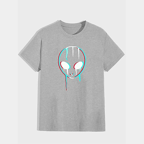 

Men's Unisex T shirt Hot Stamping Graphic Prints Alien Plus Size Print Short Sleeve Daily Tops 100% Cotton Basic Fashion Classic Black Gray