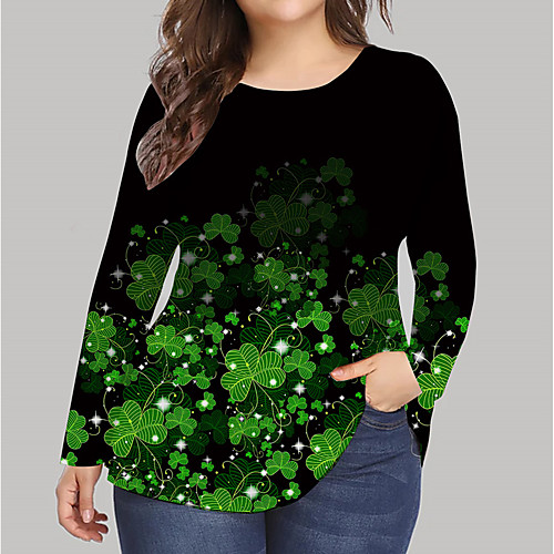 

Women's Plus Size Print Graphic Leaf T shirt Large Size Round Neck Long Sleeve Tops Big Size