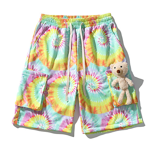 

Men's Cartoon Casual / Sporty Daily Holiday Shorts Pants Bear Short Drawstring Pocket Print Rainbow