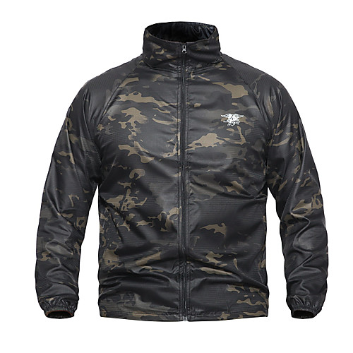 

Men's Hunting Jacket Outdoor Waterproof Windproof Wearproof Fall Spring Solid Colored Camo Polyester Jungle camouflage Black Camouflage