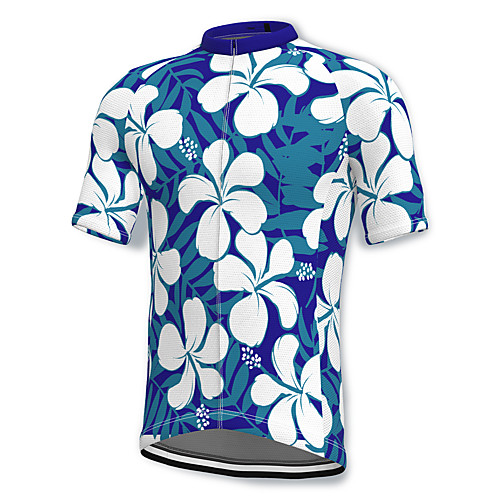 

21Grams Men's Short Sleeve Cycling Jersey Spandex Blue Floral Botanical Bike Top Mountain Bike MTB Road Bike Cycling Breathable Quick Dry Sports Clothing Apparel / Athleisure