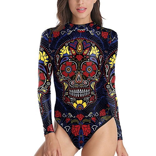 

Women's One Piece Swimsuit Zipper Print Rainbow Swimwear High Neck Bathing Suits
