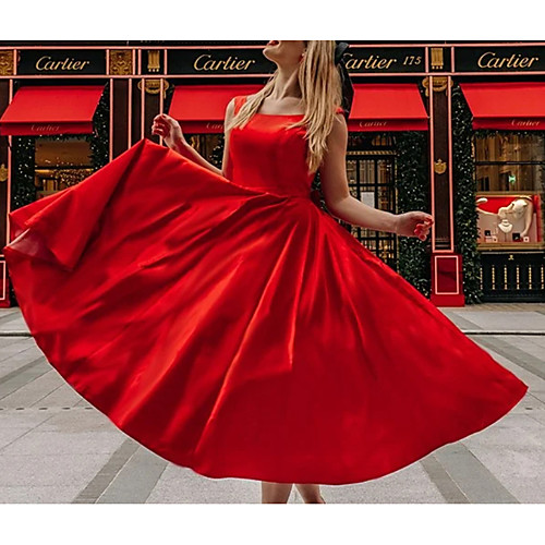 

A-Line Beautiful Back Sexy Homecoming Cocktail Party Dress Scoop Neck Sleeveless Knee Length Satin with Bow(s) Pleats 2021