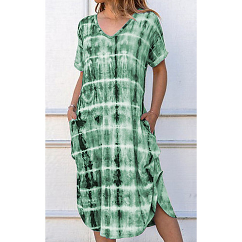 

Women's Shift Dress Midi Dress Blue Purple Red Wine Khaki Green Gray Light Blue Short Sleeve Tie Dye Summer V Neck Casual 2021 S M L XL XXL