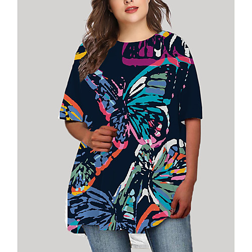

Women's Plus Size Graphic Color Block Animal Print Casual Half Sleeve Fall Short Mini Dress T Shirt Dress Tee Dress Navy Blue