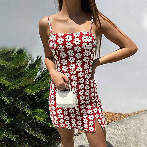 

Women's Sheath Dress Short Mini Dress Red Green Navy Blue Sleeveless Floral Print Backless Split Summer Strapless cold shoulder Elegant Sexy 2021 S M L XL