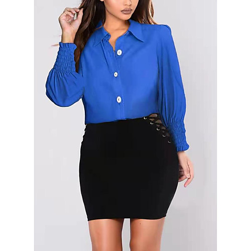 

Women's Blouse Shirt Solid Colored Long Sleeve Shirt Collar Tops Basic Elegant Basic Top Blue Purple Red