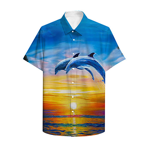 

Men's Shirt 3D Print Graphic 3D Landscape Button-Down 3D Print Short Sleeve Casual Tops Casual Hawaiian Blue