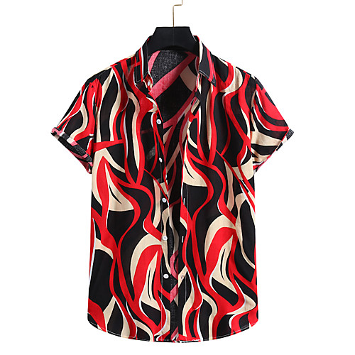 

Men's Shirt Other Prints Striped Zebra Print Short Sleeve Casual Tops Beach Hawaiian Red Yellow