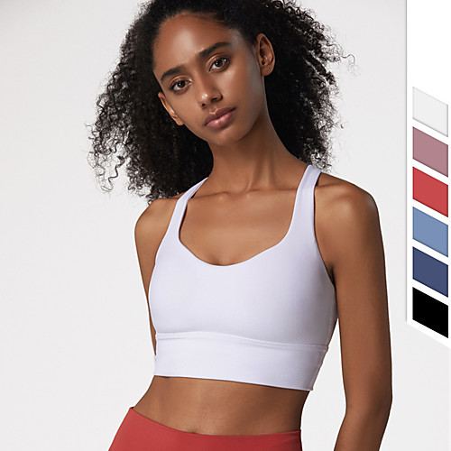 

Women's Scoop Neck Sports Bra Medium Support Open Back Cross Back Solid Color White Black Purple Red Blue Nylon Spandex Yoga Fitness Gym Workout Bra Top Sport Activewear Breathable Quick Dry