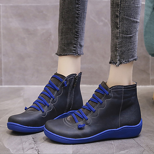 

Unisex Boots Wedge Heel Round Toe Booties Ankle Boots PU Lace-up Burgundy Blue Green