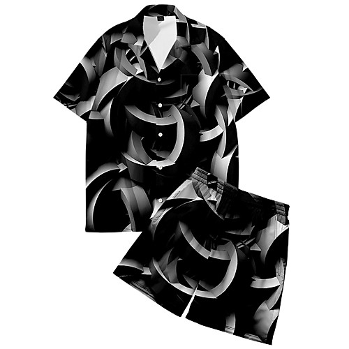 

Men's Shirt Suits 3D Print Geometry Button-Down 3D Print Short Sleeve Daily Tops Casual Fashion Breathable Black