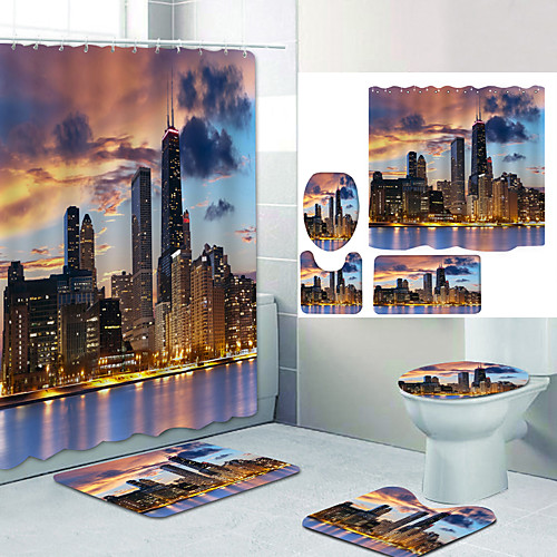 

Bathroom Shower Curtain & Mat Set Modern Polyester New Design