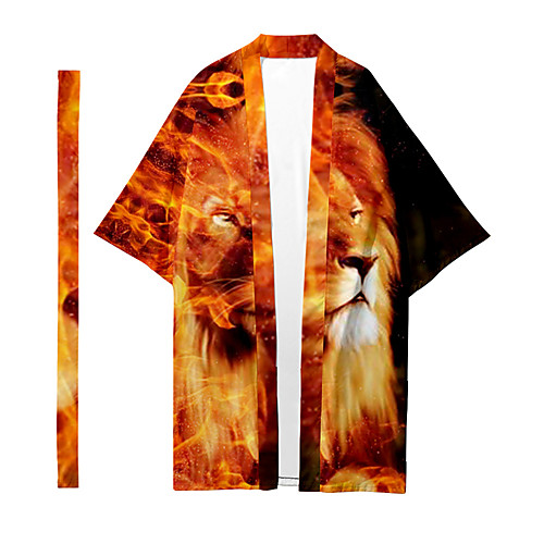 

Men's Shirt 3D Print Lion Animal 3D Print Short Sleeve Daily Tops Casual Fashion Hawaiian Yellow
