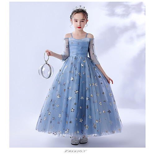 

Princess / Ball Gown Spaghetti Strap Ankle Length Tulle Junior Bridesmaid Dress with Pleats / Appliques